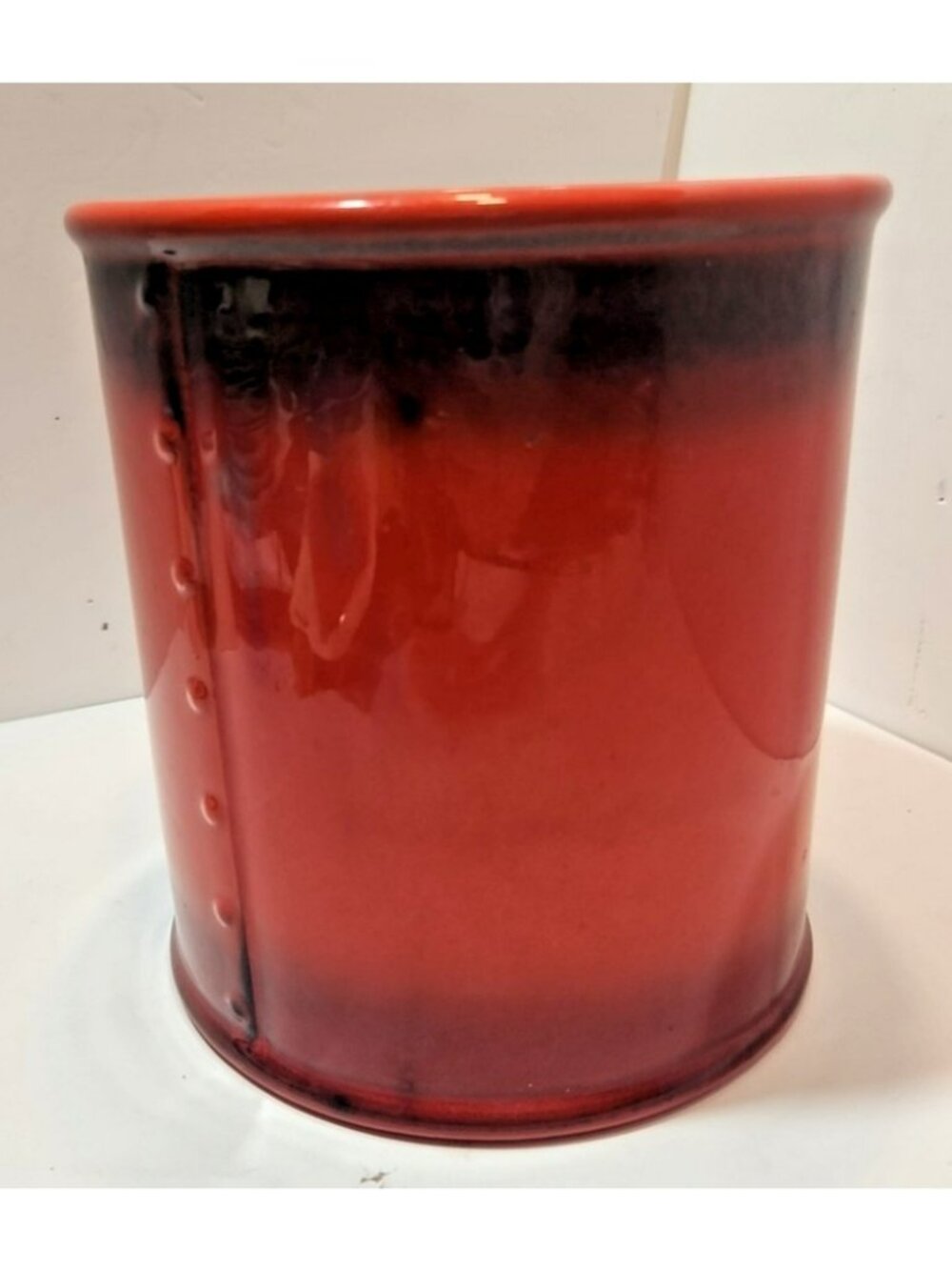 Vintage Red and Black Stoneware Pottery Planter Utensil Holder Canister